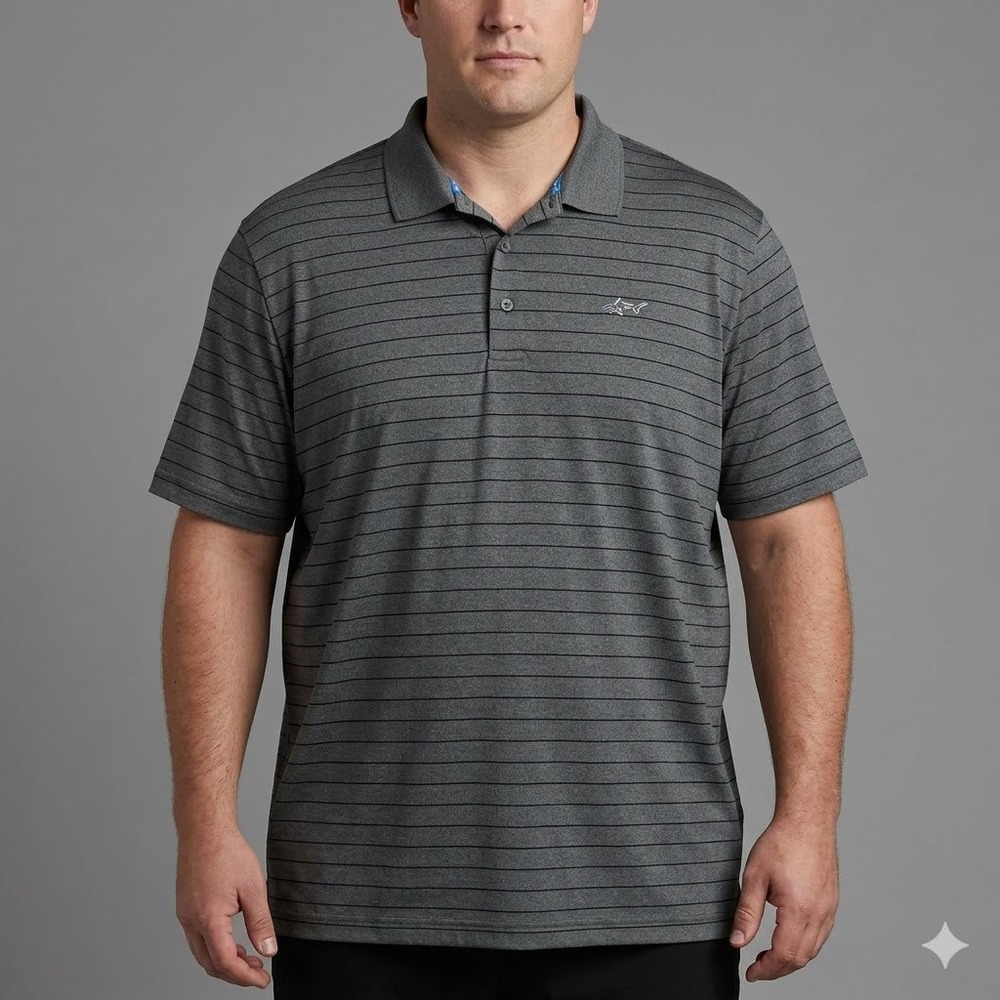 Greg Norman Attack Life Performance Polo Grey‎ Striped Shark 3XL